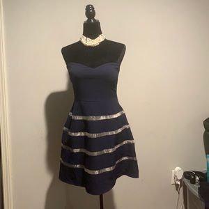 Strapless Navy and Creme nautical style cocktail dress.